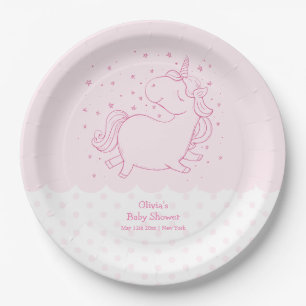 Rosa Niedliche moderne Polka Dot Unicorn Kinderdus Pappteller