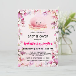 Rosa Niedliche Oktopus Tintenfisch Blume Babydusch Einladung