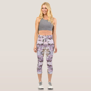 Rosa niedliche Orchideen-Blume und zeichnend Schme Capri Leggings