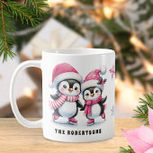 Rosa Niedliche Pinguine Ice Skaten Weihnachten Kaffeetasse