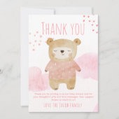 Rosa niedliche Schlafsäulenbärchen und Wolken Dankeskarte (Vorderseite)