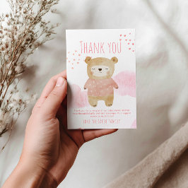 Rosa niedliche Schlafsäulenbärchen und Wolken Dankeskarte