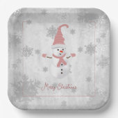 Rosa Niedliche Schneemann-Papierplatte Pappteller (Vorderseite)