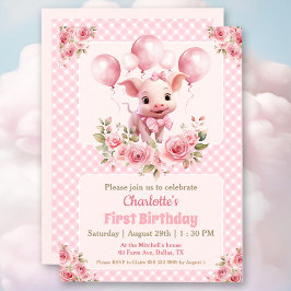 Rosa Niedliche Schweinefarm Mädchen 1. Geburtstag  Einladung