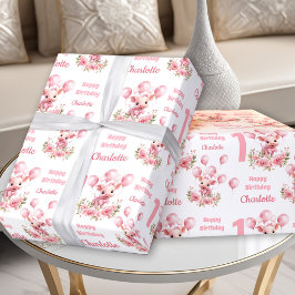 Rosa Niedliche Schweinezucht Mädchen 1. Geburtstag Geschenkpapier