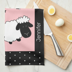 Rosa Niedliche Sheep Illustration Mit Monogramm Geschirrtuch