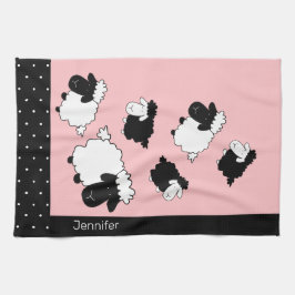 Rosa Niedliche Sheep Illustration Mit Monogramm Geschirrtuch