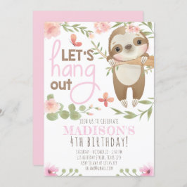 Rosa Niedliche Sloth Girl Geburtstagsfeier Einladung