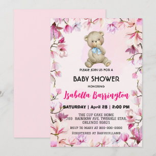 Rosa Niedliche Teddybär Blume Baby Dusche Kinder Einladung