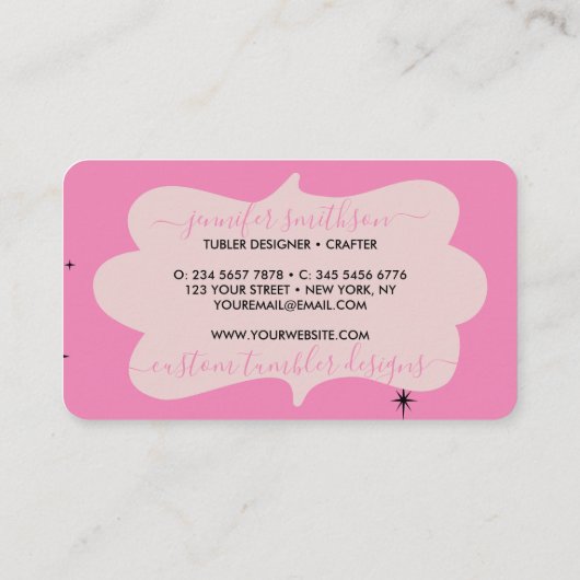 Rosa Niedliche Tumbler-Tasse Visitenkarte (Rückseite)