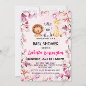 Rosa Niedliche Wildcupsafari Blume Babydusche Kind Einladung (Vorderseite)