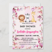 Rosa Niedliche Wildcupsafari Blume Babydusche Kind Einladung (Vorderseite)