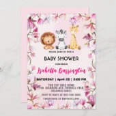 Rosa Niedliche Wildcupsafari Blume Babydusche Kind Einladung (Vorne/Hinten)