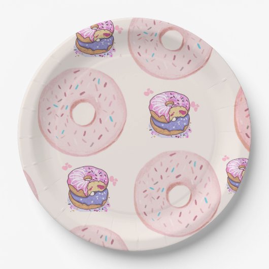 Rosa Niedliche Wüstensüße Donuts Illustrationsmust Pappteller (Vorderseite)