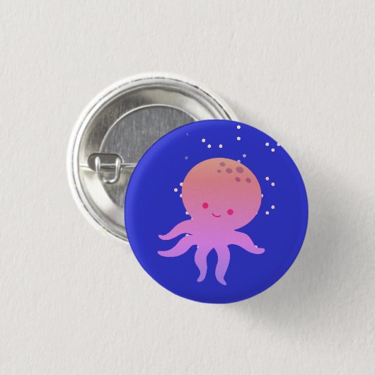 Rosa Niedlicher Kraken-Cartoon Button (Vorne & Hinten)