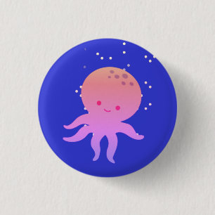 Rosa Niedlicher Kraken-Cartoon Button