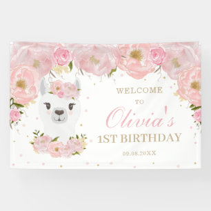 Rosa Niedlicher Llama 1. Geburtstag Hintergrund Banner