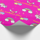 Rosa Niedlicher Regenbogen Einhorn Star Magical Geschenkpapier (Ecke)