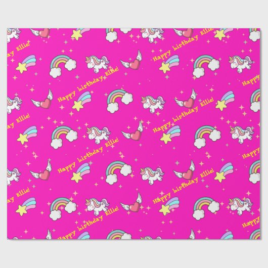 Rosa Niedlicher Regenbogen Einhorn Star Magical Geschenkpapier (Flach)