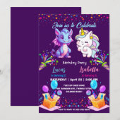 Rosa Niedlicher Regenbogen Einhorndinosaurier 2. G Einladung (Vorne/Hinten)