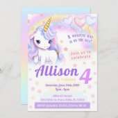 Rosa niedlicher Regenbogen Einhorngeburt Einladung (Vorne/Hinten)