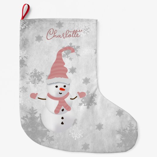 Rosa Niedlicher Schneemann Strumpf Großer Weihnachtsstrumpf (Vorderseite)