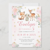 Rosa niedlicher Winterwald Geburtstagsmädchen Einladung (Vorderseite)