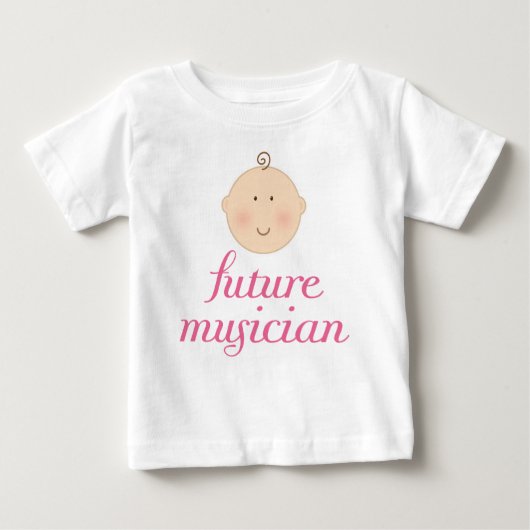 Rosa niedlicher zukünftiger Musikerbabykopf Baby T-shirt (Vorderseite)