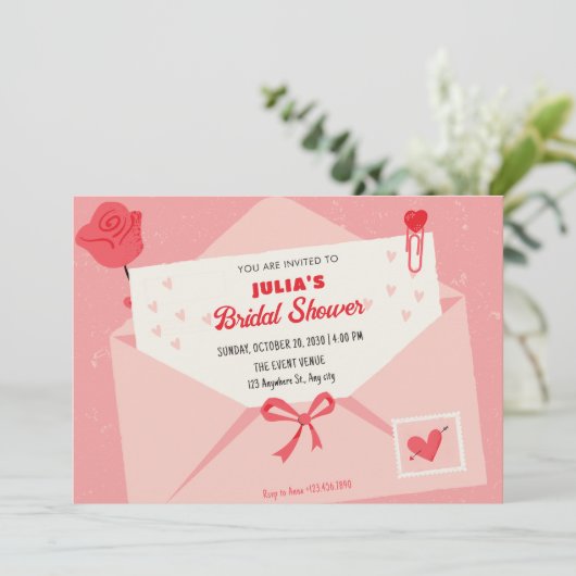 Rosa niedliches Brautparty Einladung (Stehend Vorderseite)