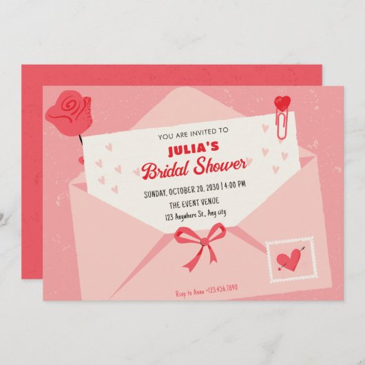 Rosa niedliches Brautparty Einladung (Vorne/Hinten)