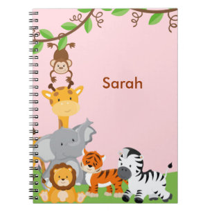 Rosa niedliches Dschungel-Baby-Tier-Notizbuch Notizblock