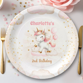 Rosa Niedliches Einhorn Girl Birthday Pappteller