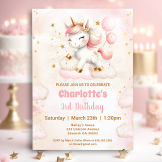 Rosa Niedliches Einhorn Girl Geburtstag Einladung