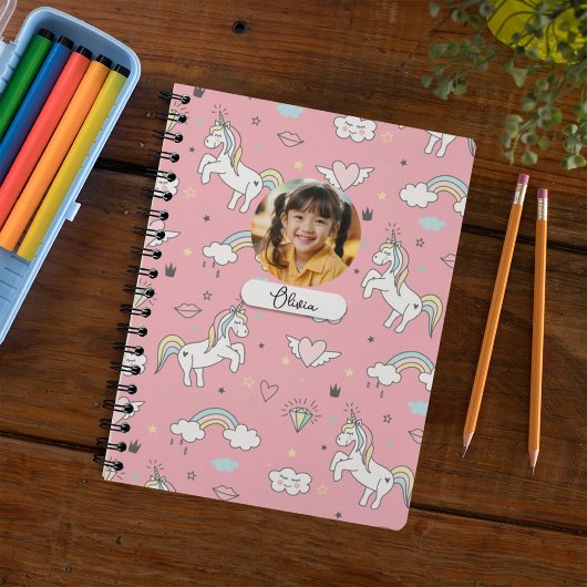 Rosa Niedliches Einhorn Herz Diamant Rainbow Monog Notizblock
