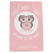 Rosa Niedliches Eule-Hoot Willkommen auf der Welt Mittlere Geschenktüte (Vorderseite)