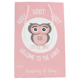 Rosa Niedliches Eule-Hoot Willkommen auf der Welt Mittlere Geschenktüte