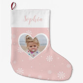 Rosa Niedliches Herz, Schneeflocken Weihnachten Ku Großer Weihnachtsstrumpf (Vorderseite)