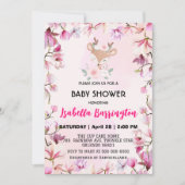 Rosa Niedliches Hirsche mit hübscher Blume. Kinder Einladung (Vorderseite)