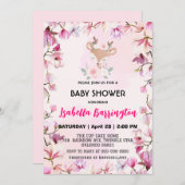 Rosa Niedliches Hirsche mit hübscher Blume. Kinder Einladung (Vorne/Hinten)