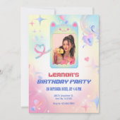 Rosa niedliches Kätzchen Foto Rahmen y2k Geburtsta Einladung (Vorderseite)