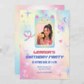 Rosa niedliches Kätzchen Foto Rahmen y2k Geburtsta Einladung (Vorne/Hinten)