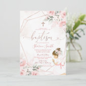 Rosa Niedliches Mädchen Gebet Weihnachtsfeier Tauf Einladung (Stehend Vorderseite)
