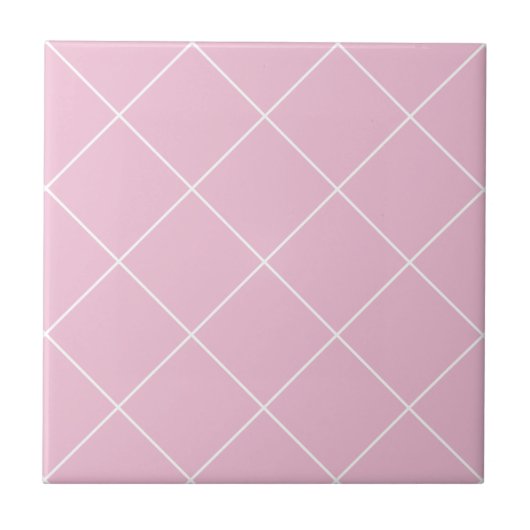 Rosa Niedliches, modernes Girly Geometric Grid Fliese (Vorderseite)