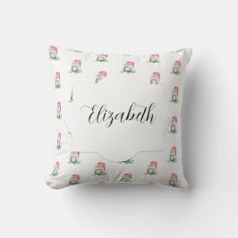 Rosa Niedliches Owl Wasserfarbmuster Mit Monogramm Kissen