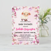Rosa Niedliches Schaf Blume Blumenbaby Dusche Kind Einladung (Stehend Vorderseite)