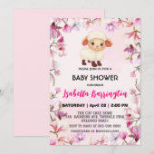 Rosa Niedliches Schaf Blume Blumenbaby Dusche Kind Einladung (Vorne/Hinten)