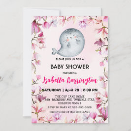 Rosa Niedliches Siegel Löwe Blume Blütendusche Kin Einladung