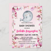 Rosa Niedliches Siegel Löwe Blume Blütendusche Kin Einladung (Vorne/Hinten)