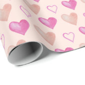 Rosa Niedliches Valentinherz Wasserfarben Handgema Geschenkpapier (Rolleneckpunkt)