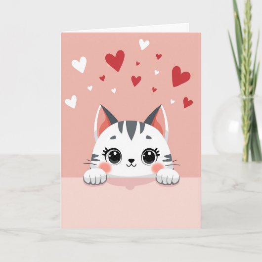 Rosa niedliches Valentinsgrüße-Karte mit Katze Karte (Vorderseite)